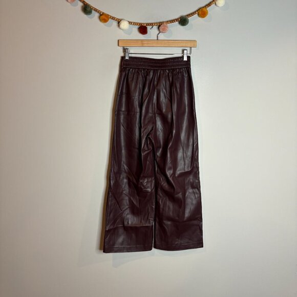 Suncoo Paris burgundy faux leather wide leg cropped pants - Picture 3 of 6